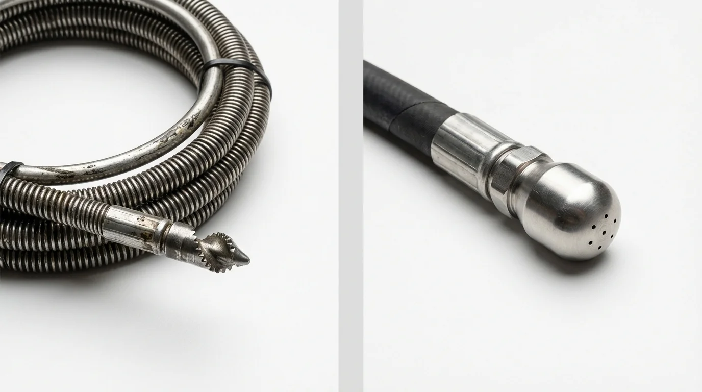 Drain snake cable and hydro jetting nozzle used for drain cleaning in Missouri Valley, IA