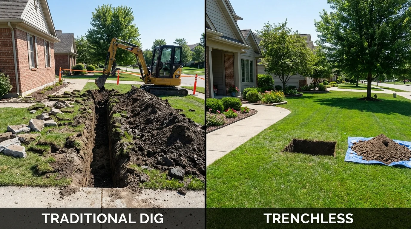 Trenchless sewer repair with minimal yard damage versus traditional excavation in Missouri Valley, IA